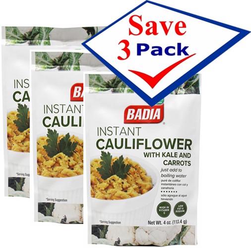 Badia Instant Cauliflower with Kale and Carrots 4 oz Pack of 3